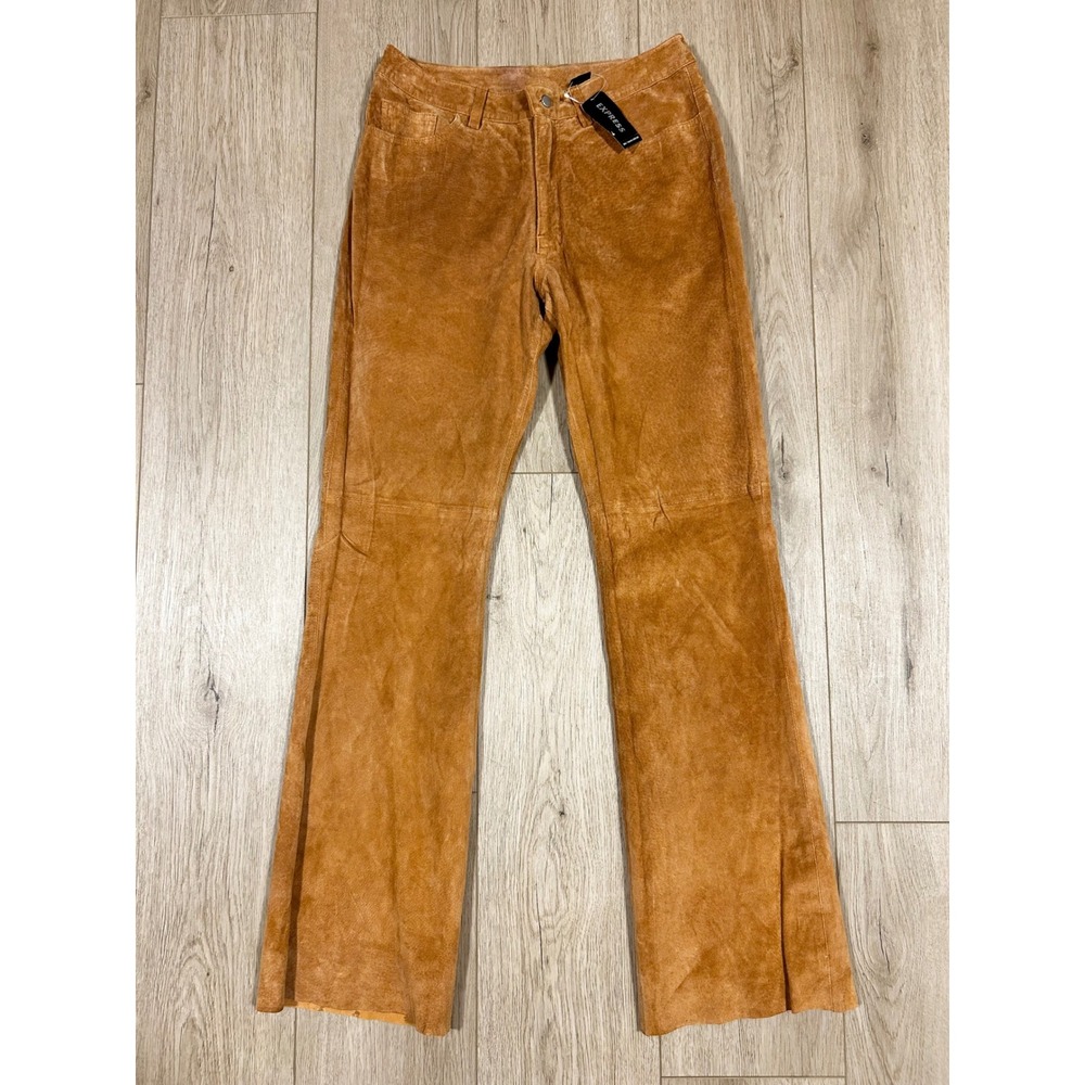Y2K Express World Brand Brown Genuine Suede Leather Flare Pants Mid Rise 7/8 NWT